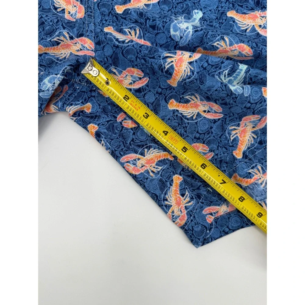 Peter Millar Mens Navy Blue Lobster Shell Print Swim Trunks Mesh Lined Large